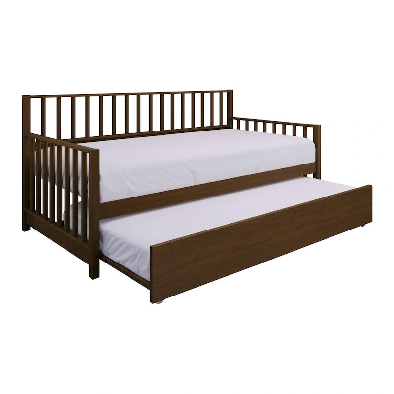 Letto a una piazza in legno vintage con letto estraibile – Quercia chiara / Nero / Noce / Bianco / Grigio antico, 2 posti letto