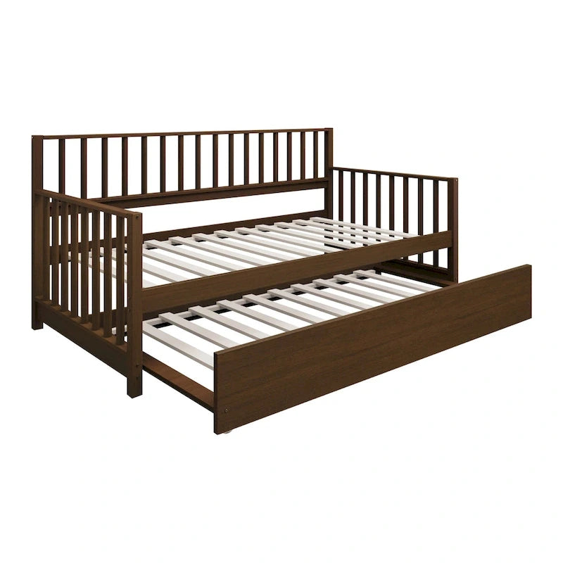 Letto a una piazza in legno vintage con letto estraibile – Quercia chiara / Nero / Noce / Bianco / Grigio antico, 2 posti letto