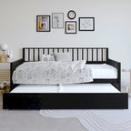 Letto a una piazza in legno vintage con letto estraibile – Quercia chiara / Nero / Noce / Bianco / Grigio antico, 2 posti letto