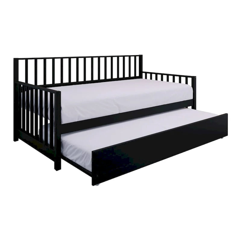 Letto a una piazza in legno vintage con letto estraibile – Quercia chiara / Nero / Noce / Bianco / Grigio antico, 2 posti letto