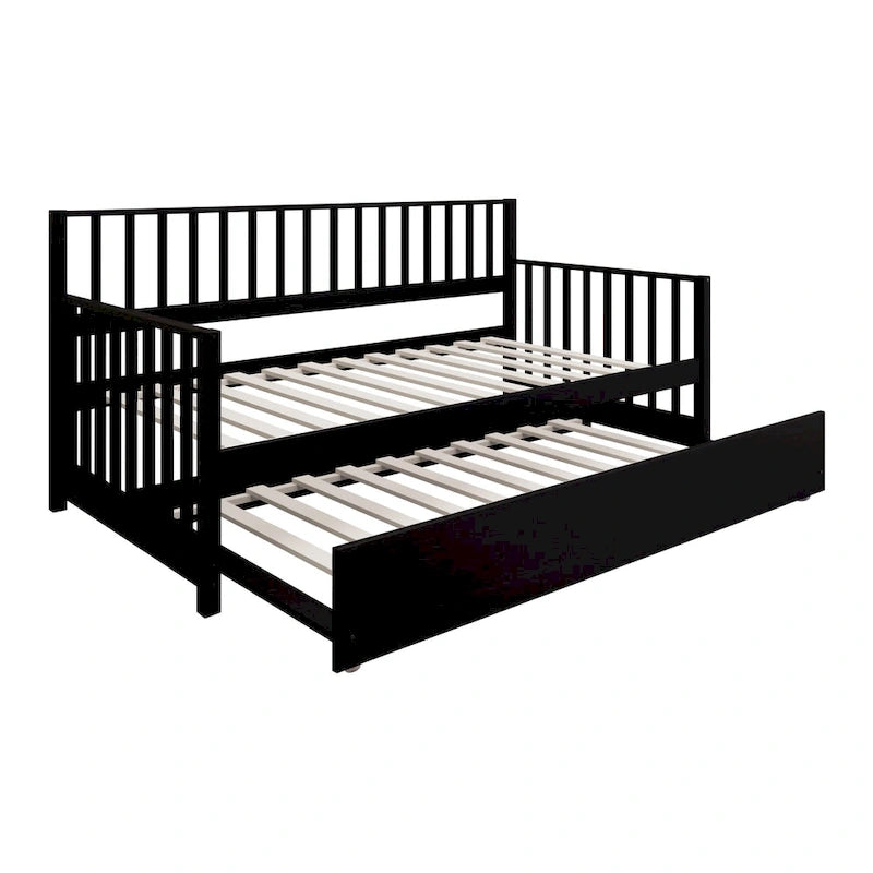 Letto a una piazza in legno vintage con letto estraibile – Quercia chiara / Nero / Noce / Bianco / Grigio antico, 2 posti letto