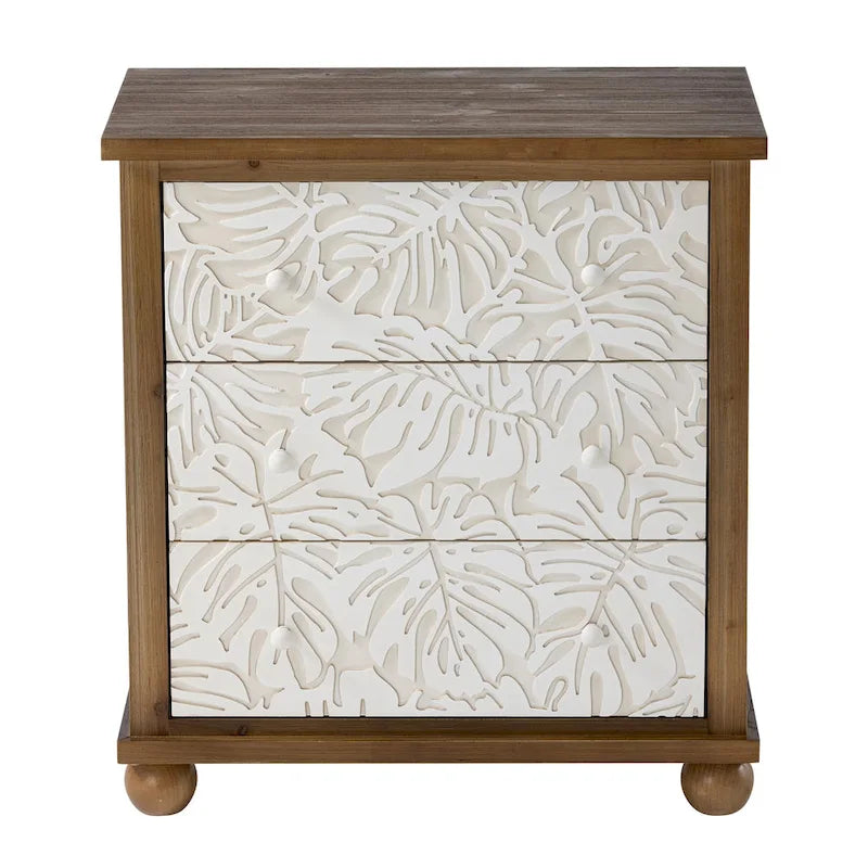 Cassettiera a 3 cassetti crema e marrone, stile rustico, armadietto singolo