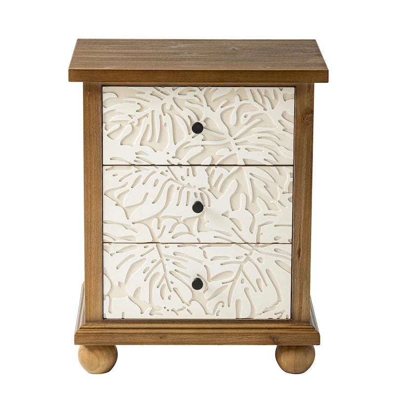 Cassettiera a 3 cassetti crema e marrone, stile rustico, armadietto singolo
