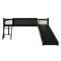 Letto a soppalco basso per bambini (letto gemello) con scivolo, scaletta e lavagna - Bianco/Nero/Grigio