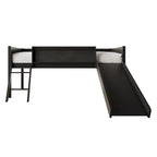 Letto a soppalco basso per bambini (letto gemello) con scivolo, scaletta e lavagna - Bianco/Nero/Grigio