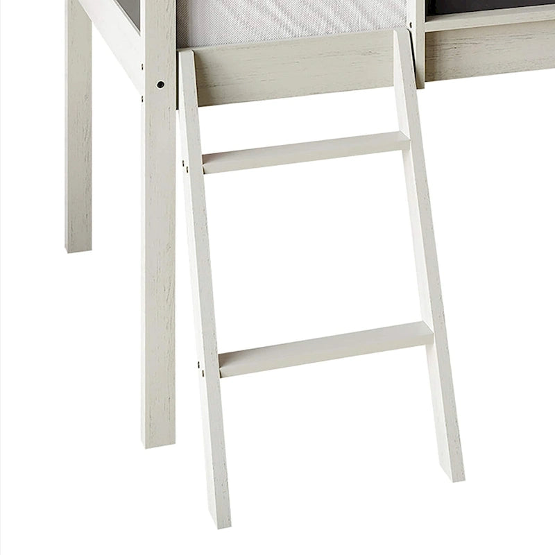 Letto a soppalco basso per bambini (letto gemello) con scivolo, scaletta e lavagna - Bianco/Nero/Grigio