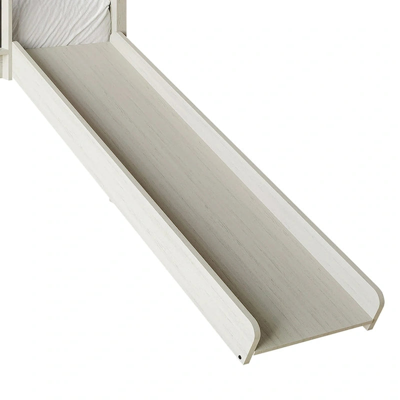 Letto a soppalco basso per bambini (letto gemello) con scivolo, scaletta e lavagna - Bianco/Nero/Grigio