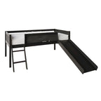 Letto a soppalco basso per bambini (letto gemello) con scivolo, scaletta e lavagna - Bianco/Nero/Grigio