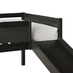 Letto a soppalco basso per bambini (letto gemello) con scivolo, scaletta e lavagna - Bianco/Nero/Grigio