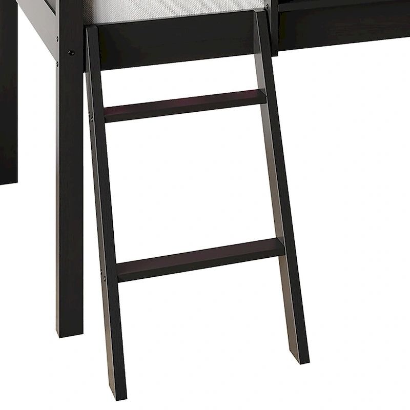 Letto a soppalco basso per bambini (letto gemello) con scivolo, scaletta e lavagna - Bianco/Nero/Grigio