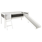 Letto a soppalco basso per bambini (letto gemello) con scivolo, scaletta e lavagna - Bianco/Nero/Grigio