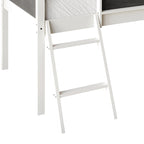 Letto a soppalco basso per bambini (letto gemello) con scivolo, scaletta e lavagna - Bianco/Nero/Grigio