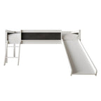 Letto a soppalco basso per bambini (letto gemello) con scivolo, scaletta e lavagna - Bianco/Nero/Grigio