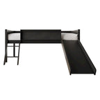 Letto a soppalco basso per bambini (letto gemello) con scivolo, scaletta e lavagna - Bianco/Nero/Grigio