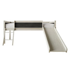 Letto a soppalco basso per bambini (letto gemello) con scivolo, scaletta e lavagna - Bianco/Nero/Grigio