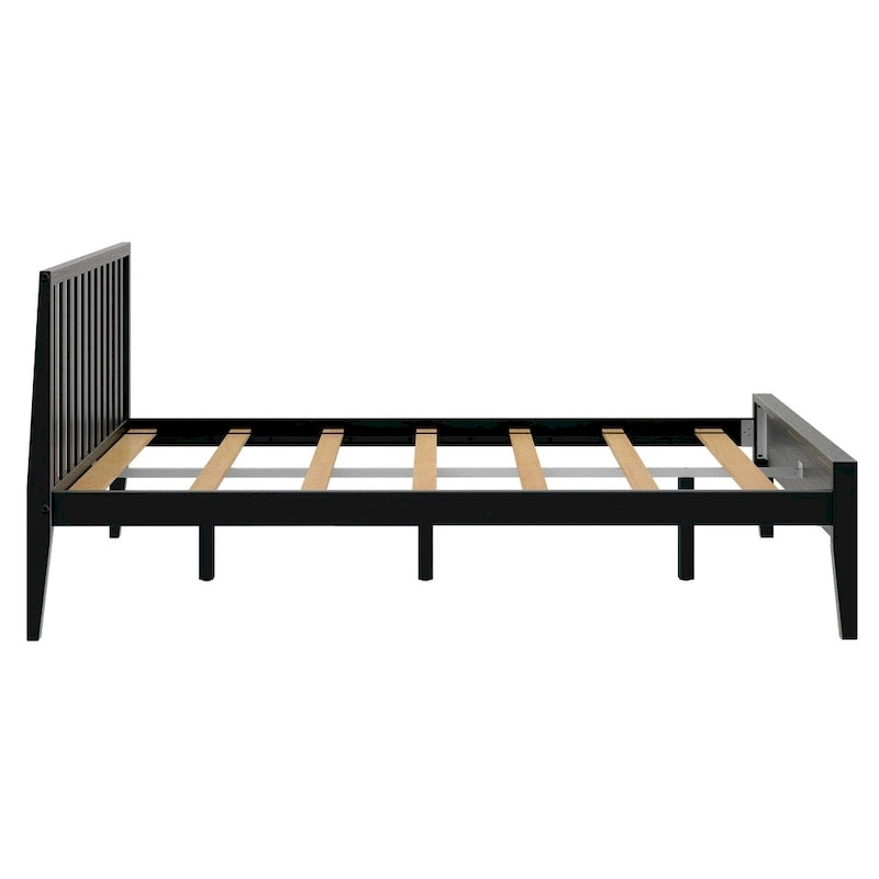 Letto matrimoniale in legno massello nero/queen con testiera a doghe