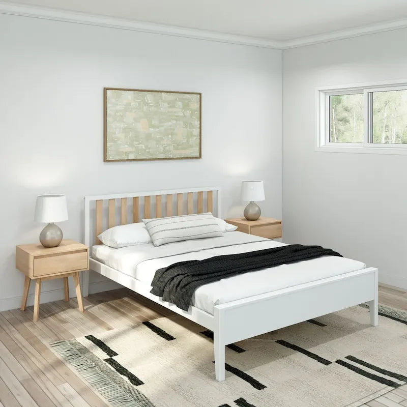 Letto matrimoniale in legno massello nero/queen con testiera a doghe