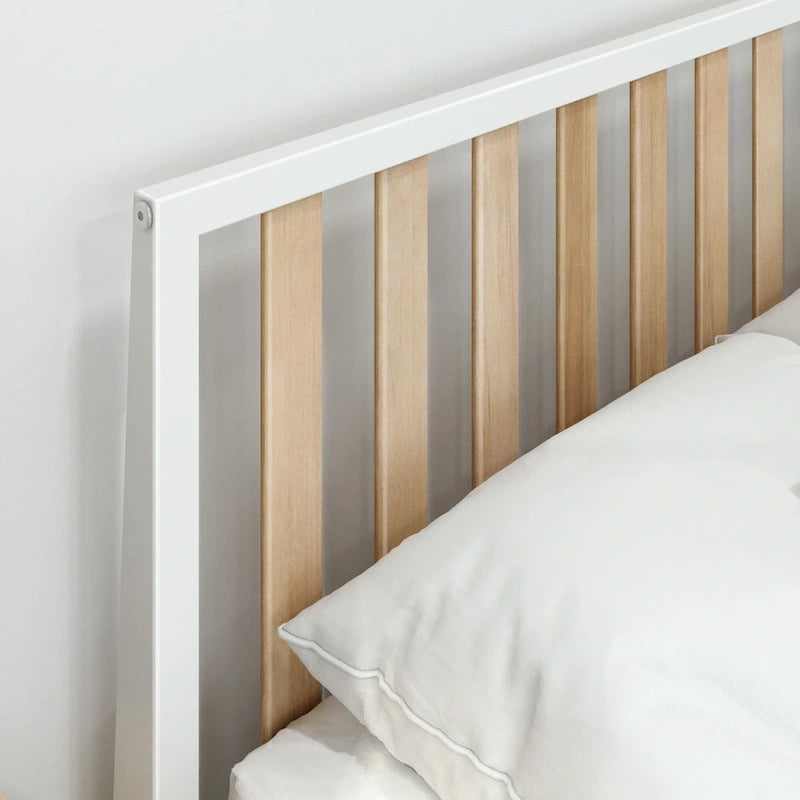 Letto matrimoniale in legno massello nero/queen con testiera a doghe