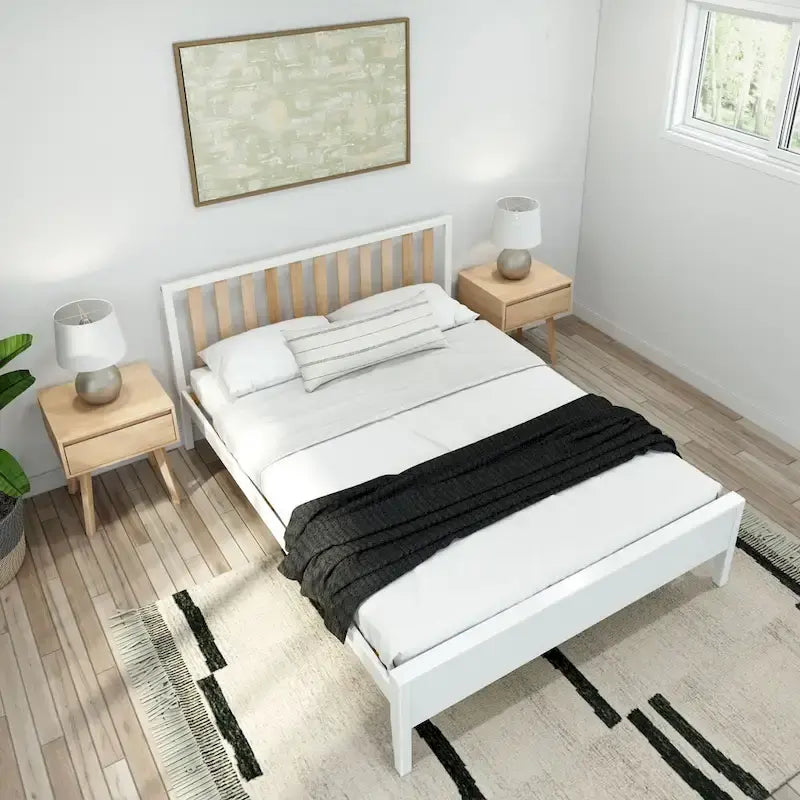 Letto matrimoniale in legno massello nero/queen con testiera a doghe