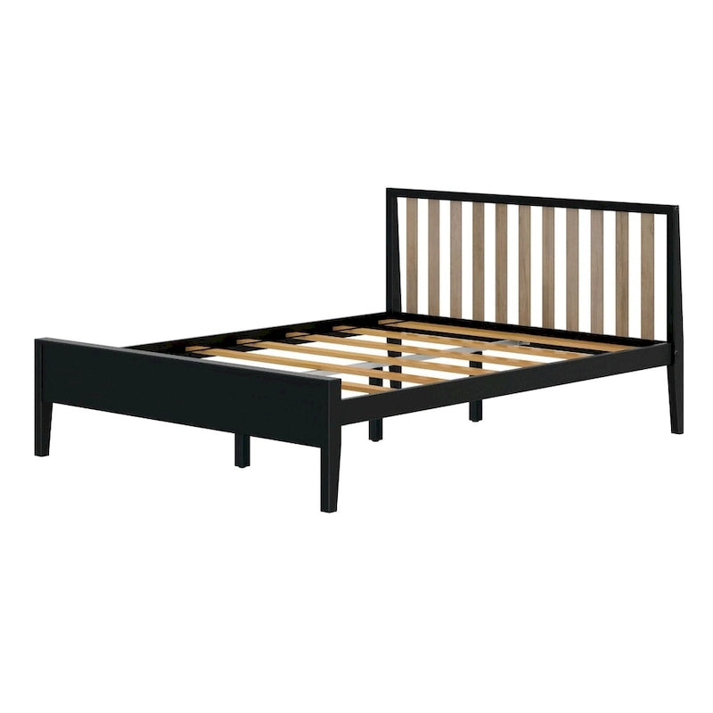 Letto matrimoniale in legno massello nero/queen con testiera a doghe