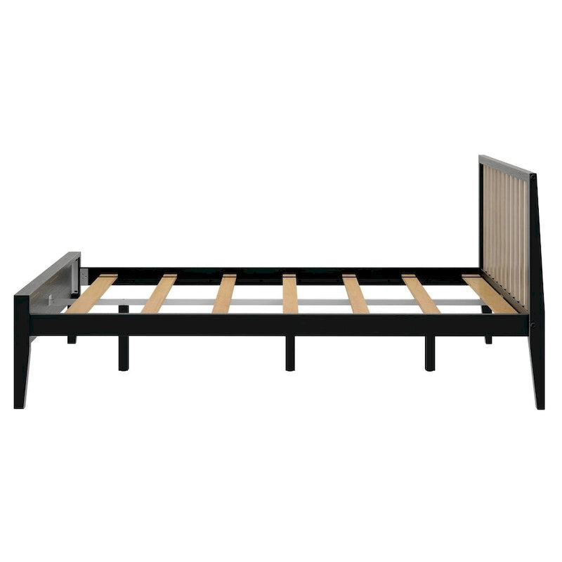 Letto matrimoniale in legno massello nero/queen con testiera a doghe