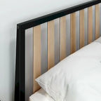 Letto matrimoniale in legno massello nero/queen con testiera a doghe