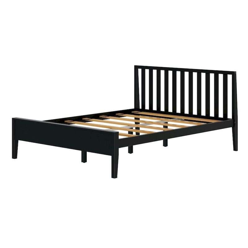 Letto matrimoniale in legno massello nero/queen con testiera a doghe