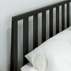 Letto matrimoniale in legno massello nero/queen con testiera a doghe