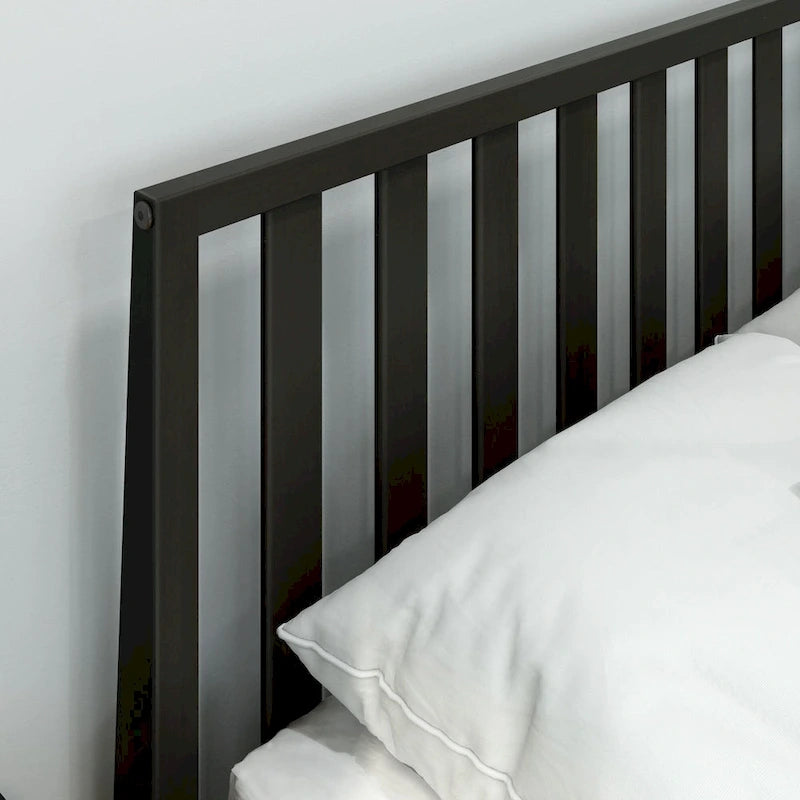 Letto matrimoniale in legno massello nero/queen con testiera a doghe