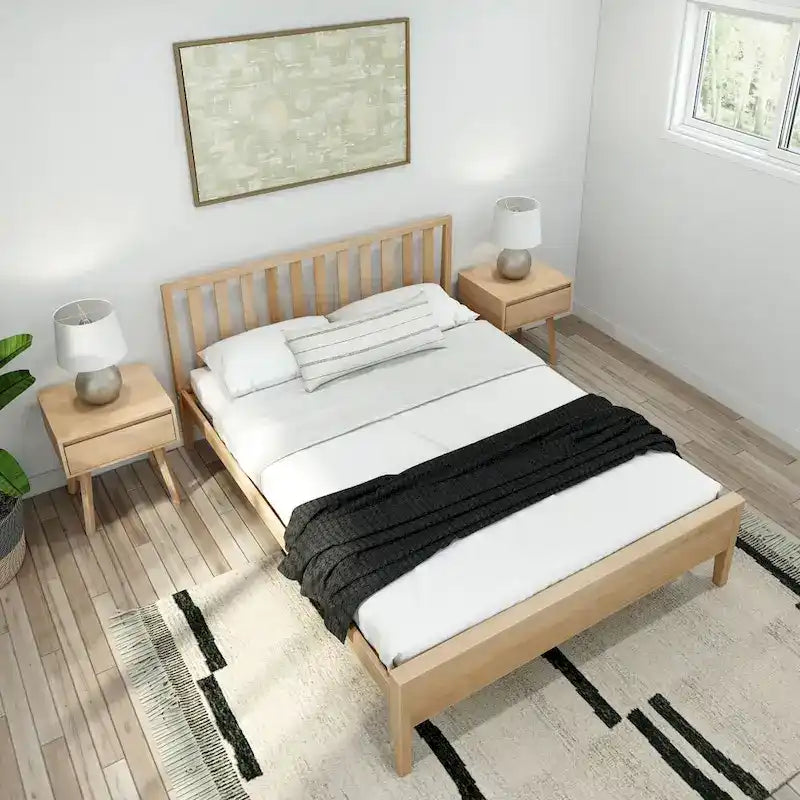 Letto matrimoniale in legno massello nero/queen con testiera a doghe