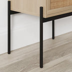Tavolino laterale in rattan a 2 cassetti con ferramenta dorata – Bianco / Nero / Rovere, Singolo o Set da 2
