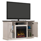 Mobile TV da fattoria con camino elettrico, colore bianco/legno invecchiato, adatto a TV fino a 55"