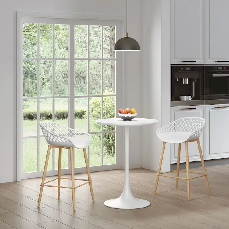 Tavolo da caffè rotondo bianco, altezza bancone, stile metà secolo, 2 posti