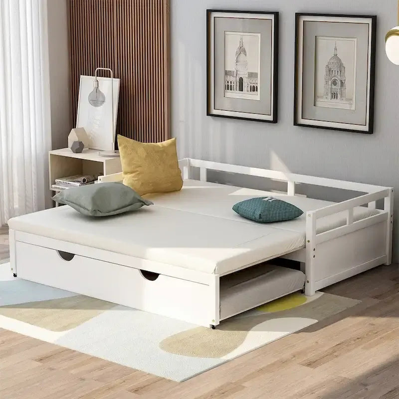 Divano letto in legno massello di pino con letto estraibile – Da una piazza a piazza e mezza, per 1-2 persone