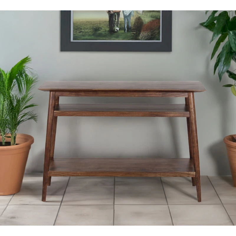 Consolle in Legno Naturale di Acacia con 2 Ripiani, Singola