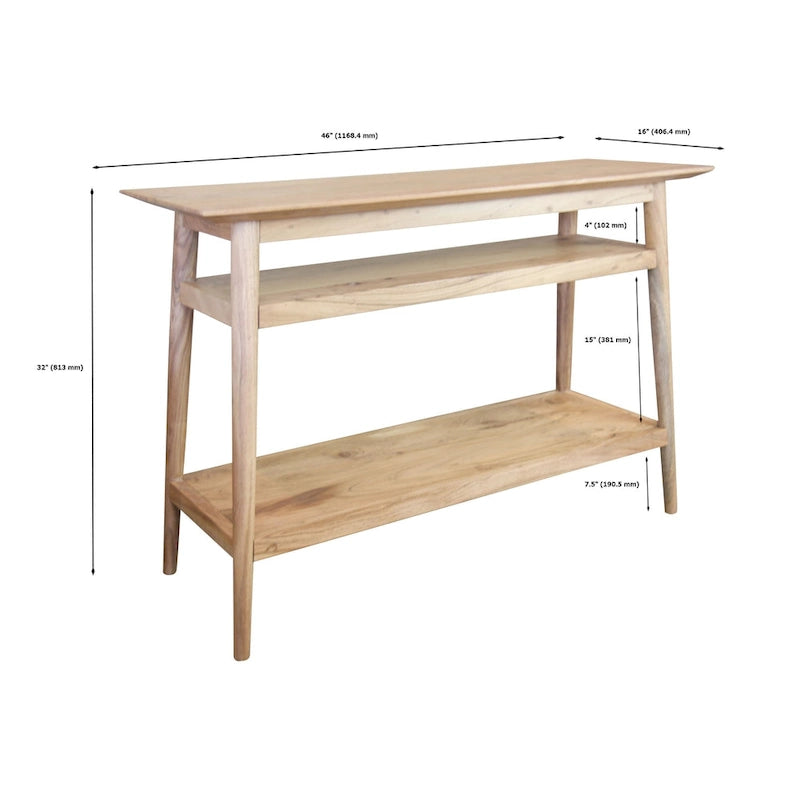 Consolle in Legno Naturale di Acacia con 2 Ripiani, Singola