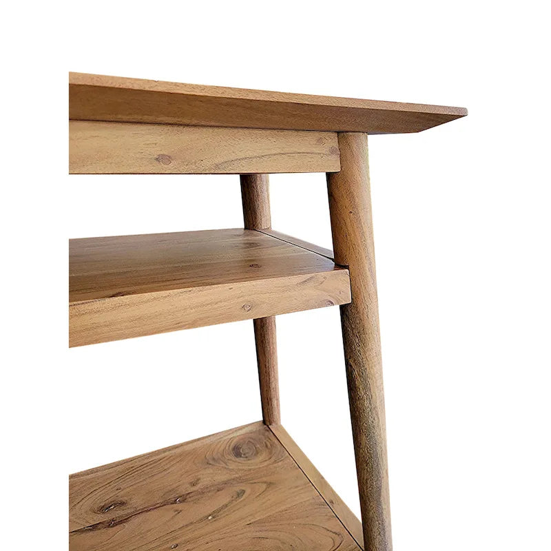Consolle in Legno Naturale di Acacia con 2 Ripiani, Singola