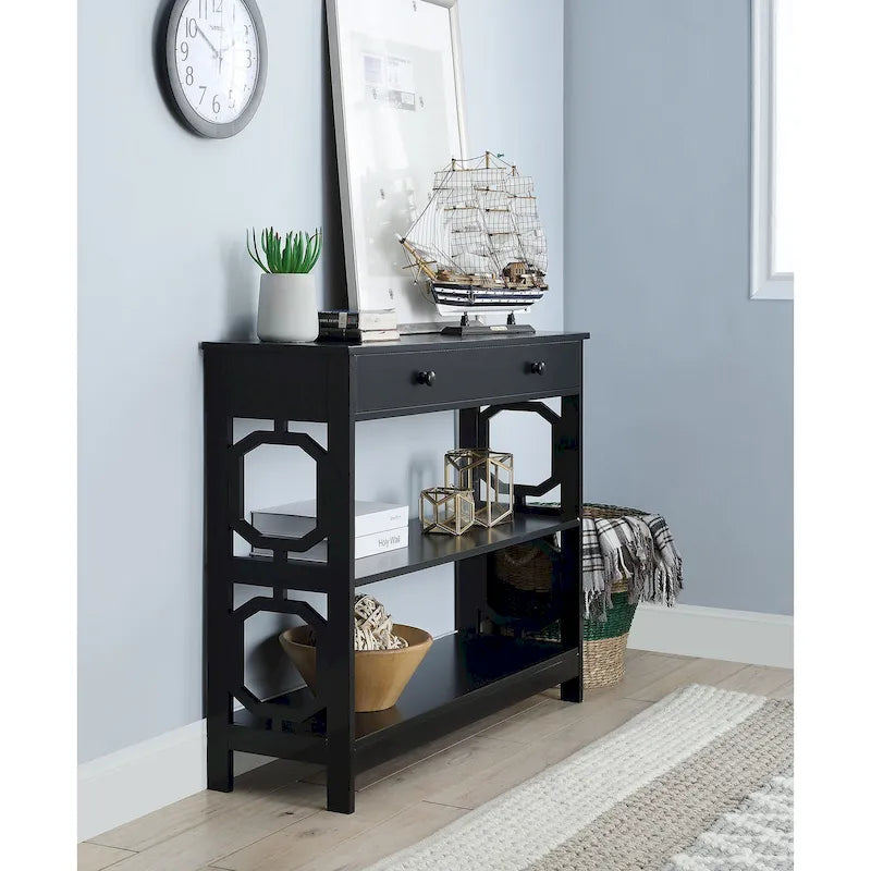 Nero / Espresso / Grigio / Bianco – Tavolo Consolle Geometrico con Cassetto e Ripiani