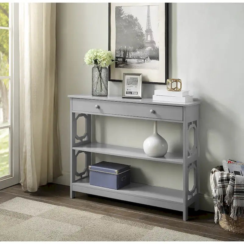 Nero / Espresso / Grigio / Bianco – Tavolo Consolle Geometrico con Cassetto e Ripiani