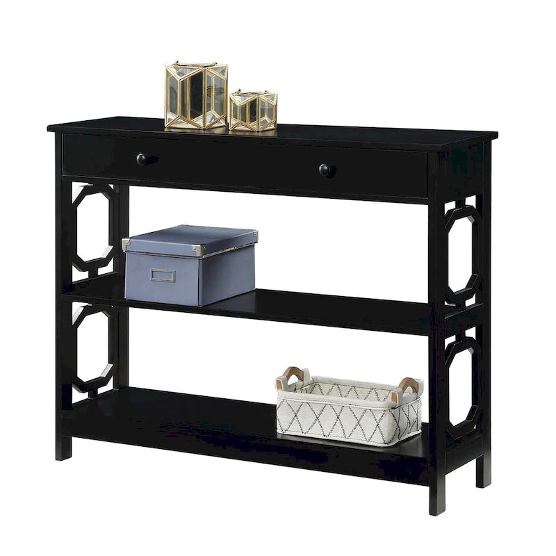 Nero / Espresso / Grigio / Bianco – Tavolo Consolle Geometrico con Cassetto e Ripiani
