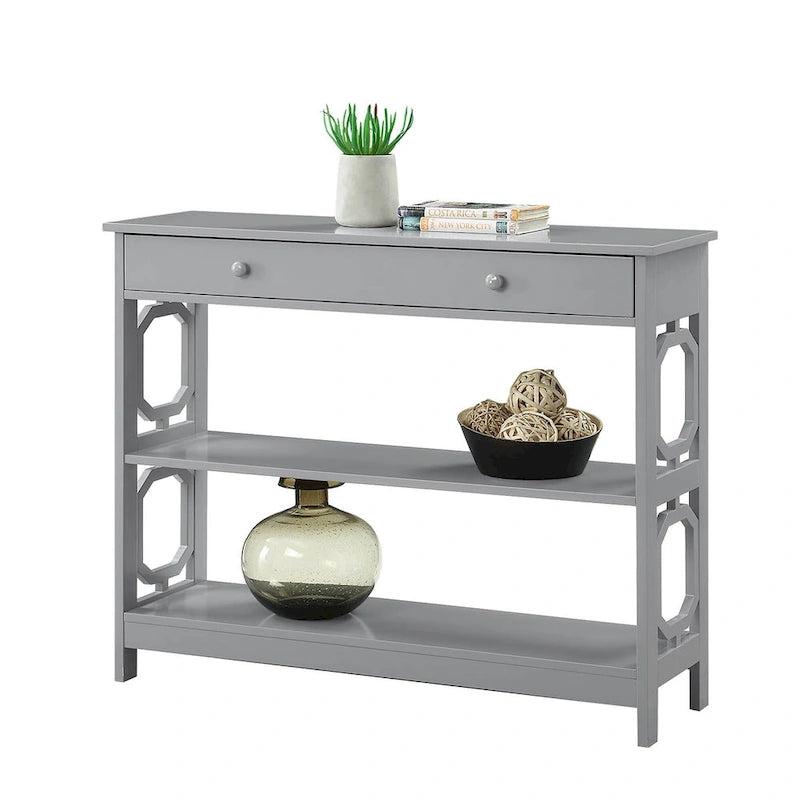 Nero / Espresso / Grigio / Bianco – Tavolo Consolle Geometrico con Cassetto e Ripiani