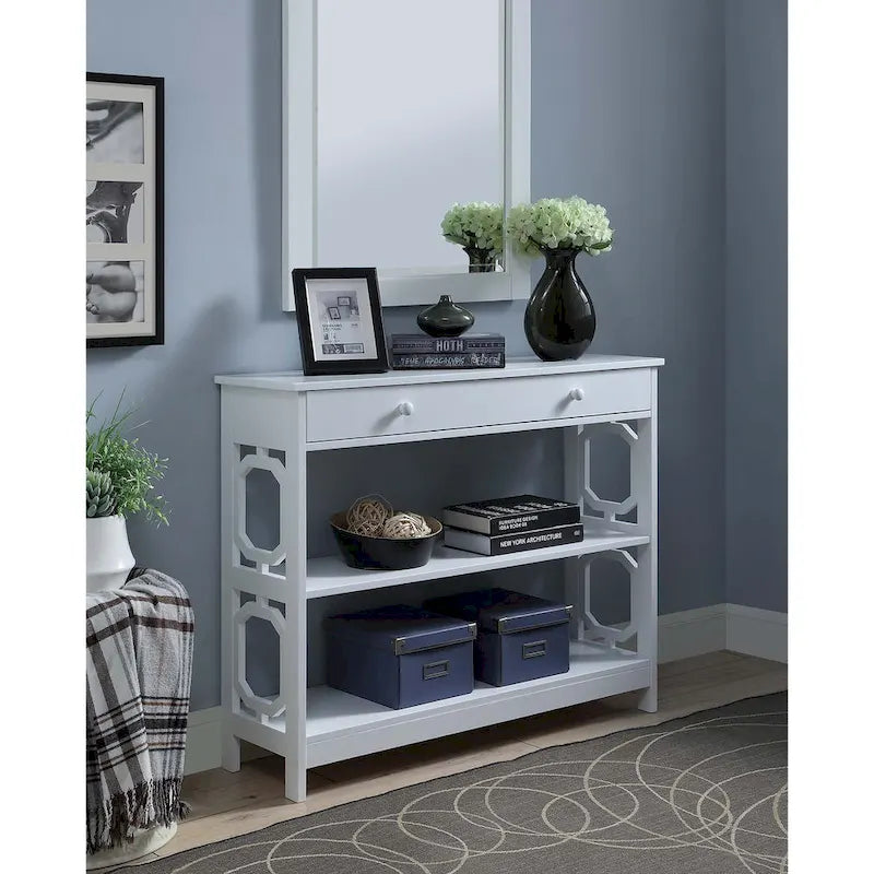 Nero / Espresso / Grigio / Bianco – Tavolo Consolle Geometrico con Cassetto e Ripiani