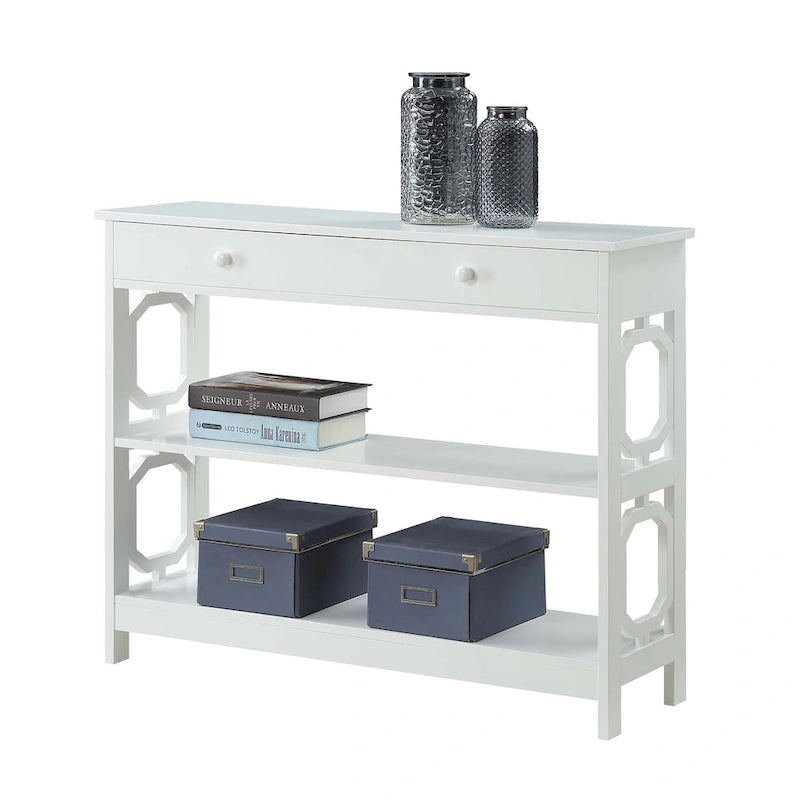 Nero / Espresso / Grigio / Bianco – Tavolo Consolle Geometrico con Cassetto e Ripiani