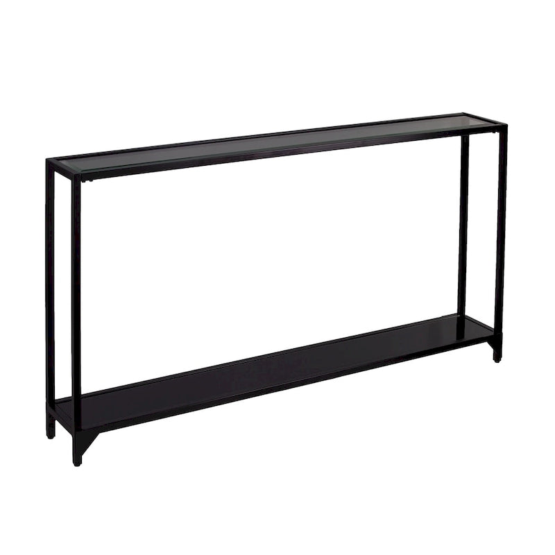 Consolle stretta in metallo argento/nero con piano in vetro, disponibile in 2 colori
