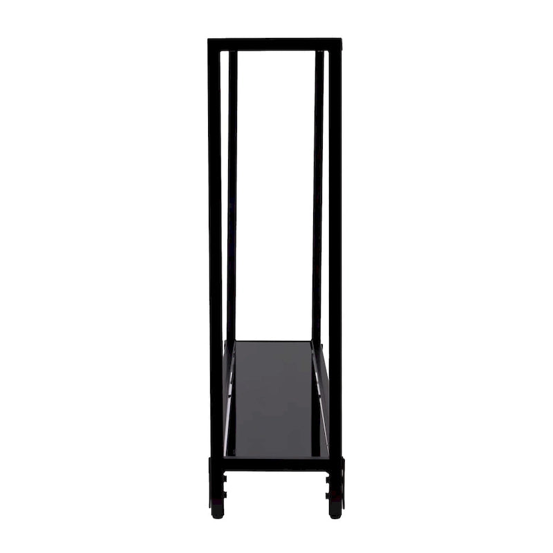 Consolle stretta in metallo argento/nero con piano in vetro, disponibile in 2 colori