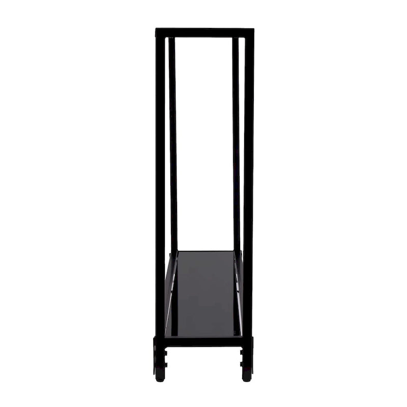 Consolle stretta in metallo argento/nero con piano in vetro, disponibile in 2 colori