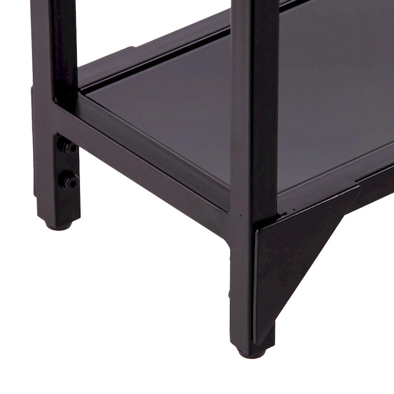 Consolle stretta in metallo argento/nero con piano in vetro, disponibile in 2 colori