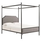 Letto Queen Size con Struttura in Metallo Grigio e Nero – Rivestito in Lino, con Borchie Argento