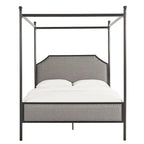Letto Queen Size con Struttura in Metallo Grigio e Nero – Rivestito in Lino, con Borchie Argento