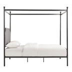 Letto Queen Size con Struttura in Metallo Grigio e Nero – Rivestito in Lino, con Borchie Argento